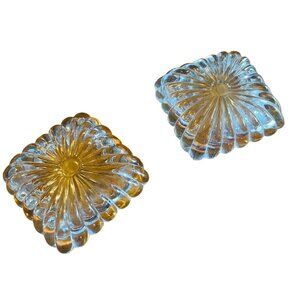Vintage Crystal Square Glass Dish Set Ash Tray Clear Gl;ass 3 1/2" x  3 1/2"
